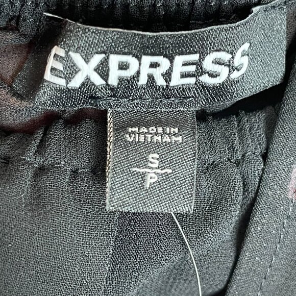 NEW Express Womens Small Floral Chiffon Blouse Long Sleeve Peplum Shirt Top - Picture 4 of 8